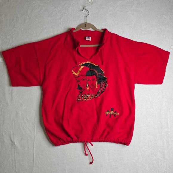 Black Woman Vintage Red By Wek top. Embroidered image. Rare. Unique. Size L? Fun - Picture 1 of 16